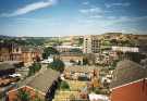 Panoramic view over Upperthorpe showing (left) the Zest Healthy Living Centre (including Upperthorpe Library and Upperthorpe swimming baths), (centre) the demolition of Kelvin Flats, Infirmary Road and (back) Sheffield Ski Village