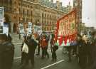 Sheffield Libraries Unison members on a protest march outside St Pancras railway station London 