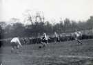  Hallam FC goalkeeper comes out to collect a pass back during a menacing raid during the Amateur League semi final, Sheffield Rover v. Hallam FC at the Waterworks ground, Crookes (Hadfields sports ground), [c. 1950]