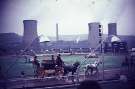 Horse drawn carriage, Owlerton Stadium showing (back) Neepsend Power Station