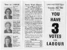 'You have 3 votes for Labour'. Election leaflet of Mike Batty, Winifred Golding and John Senior, Labour Party candidates in the municipal elections for the Heeley ward