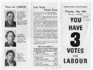 You have 3 votes for Labour. Election leaflet of Phil Grisdale, Peter Jones and Sam Wall, Labour Party candidates in the municipal elections for the Park ward