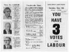 You have 3 votes for Labour. Election leaflet of Annie Britton, Leonard Cope and George Nicholls, Labour Party candidates in the municipal elections for the Handsworth ward