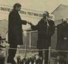 Official opening by the Rt. Hon. Anthony Crossland MP, Secretary of State for the Environment, of the 50,000th council house to be built in Sheffield at No. 2 Shortbrook Close, Mosborough