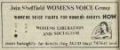 Advertisement for Sheffield Women's Voice Group, women's liberation and socialism