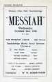 Front cover of souvenir programe for a production of the' Messiah', at the [Stocksbridge Works] Victory Club Hall, Stocksbridge, featuring the Pennine Choir, the Stocksbridge Works Social Services Orchestra